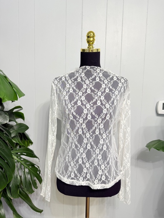 Dazy Tops - Sheer cream Lace Long Sleeve Top